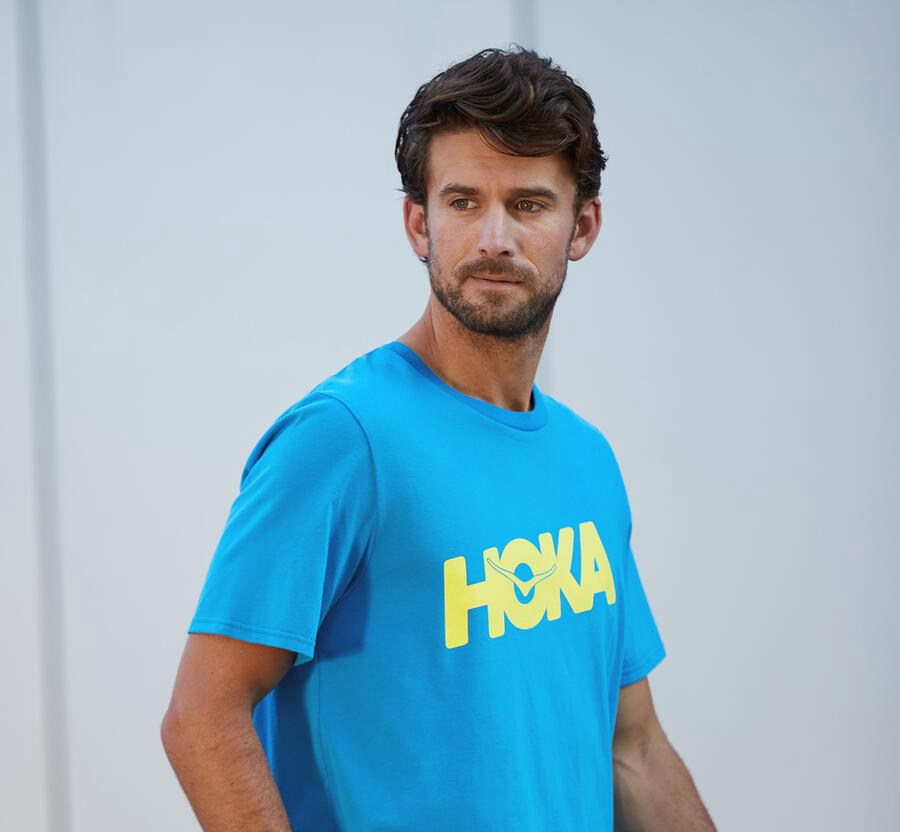 Hoka Australia One One Brand - Mens Tee Blue - MPIOY-1249